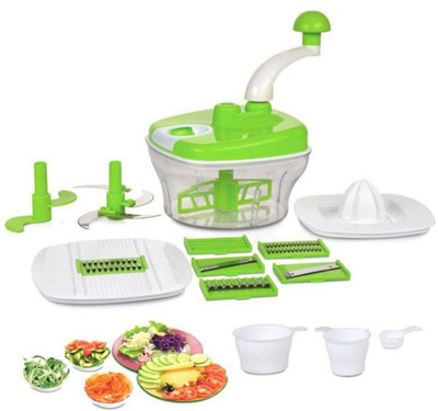 

Rotek 10 In One Manual Food Processor Multipurpose Use, Fruit Vegetable Chopper, Slicer, Juicer, Grater Dough Maker 250 W Food Processor(Green)