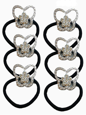 

PP Shiny White Silver Rehinstone With Bow Flower Hair Rubber Bands Ponytail Holder High Quality Elastic Rubber Band Hair Rubber Band For Women & Girls Elastic Ponytail Holder Hair Tie Rope Rubber Band (pack of 6Pcs ) Rubber Band(Gold, Silver)