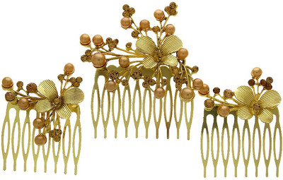 Anuradha Art Jewellery Brooch Pin Bun Clip(Gold)