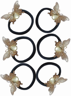 

PP Premium Shiny Stone ButterflyParty Wear Fancy and Attractive Hair Accessories / Rubber Bands for Women & Girls (Black, 6 Pcs) Rubber Band(Gold)