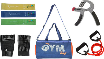 Credence My Gym Bag with loop Bands Gym Gloves Adjustable hand grip and 1 Toining Tube Gym & Fitness Kit