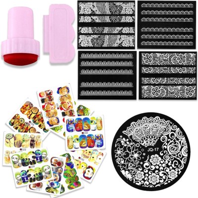 

STZ Nail Art Combo - 10 Sheets of Water Transfer Nail Art Stickers - JQ17 Nail Art Plate - Nail Art Stamper - Nail Art Scaper - 4 Sheets of Nail Art Stickers(white)