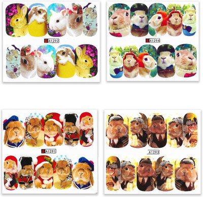 

STZ 4 Sheets of Water Transfer Rabbit Animal Cartoon Nail Art Stickers(Multicolor)