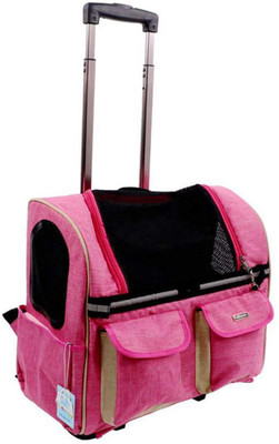 

SRI Pet Rolling Carrier with Wheel Luggage Backpack for Pet Traveling Pink Backpack Pet Carrier(Suitable For Dog, Cat)