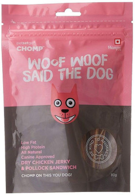 

CHOMP Dry Chicken Jerky & Pollock Sandwich Dog Treats 80g (Pack of 5) Dog Treat(80 g, Pack of 5)