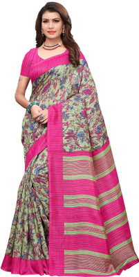 Ratnavati Floral Print Daily Wear Art Silk, Cotton Silk Saree(Pink)