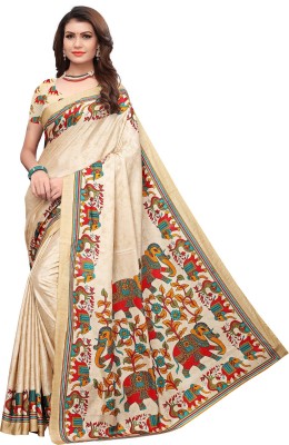 Ratnavati Graphic Print Daily Wear Art Silk, Cotton Silk Saree(Cream)