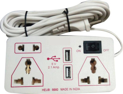 

VBR's Group Amazing Multi-Colour Heavy Duty 5 in 1 USB Port Mini Power Strip Extension cord with ON / OFF switch and indicator 3-4m lengthy wire, 2 USB Port + 1 Two Pin Socket + 2 Three Pin Socket 3 Socket Surge Protector(White)