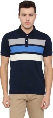 Arrow Sport Striped Men Polo Neck Blue T-Shirt