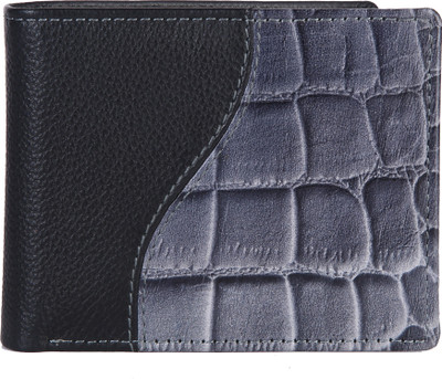 

Leather Junction Men Black Genuine Leather Wallet(7 Card Slots), Black;grey