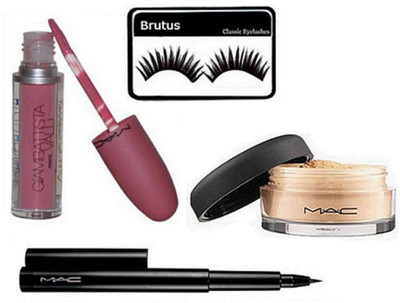 

brutus Eyelashes & Loose Powder, Pen Eyeliner, Liquid lipgloss(Set of 4)