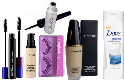 

Longlasting Eyelashes, Hype real Foundation, Pro Long wear Concealer, Haute and Naughty Double Effect Mascara, Liquid Eyeliner, essential nourishment body lotion(Set of 6)