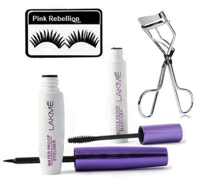 

Pink Rebellion Eyelashes & Eyeliner+Mascara With Eyelashes Curler(Set of 4)