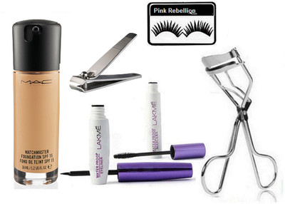 

Pink Rebellion Eyelashes & match Master Foundation & Eyeliner+Mascara & Eyelashes Curler With Nail Cutter(Set of 6)
