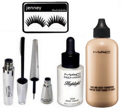 

jenney Eyelashes, Liner&Mascara,Face and Body Foundation,Prep + Prime Skin Base Visage Highlighter(Set of 5)