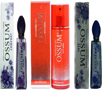 

OSSUM COMFORT PERFUMED BODY MIST 115ML+ BLOSSOM PERFUMED BODY MIST 190ML+ ZEAL PERFUMED BODY MIST 115ML Deodorant Spray - For Men & Women(115 ml, Pack of 3)