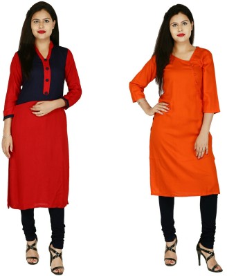 Fashion Senora Women Colorblock Straight Kurta(Multicolor)