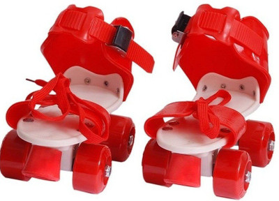

SPORTSHOLIC New Plastic Body Light Weight Quads Skates With Break For Kids Boys 3 To 5 Years Quad Roller Skates - Size 2-5 UK(Red)