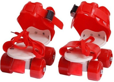 

SPORTSHOLIC Plastic Body Light Weight Quads Skates With Break For Kids Boys 3 To 5 Years Quad Roller Skates - Size 2-5 UK(Red)