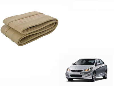 CARIZO Hand Stiched Steering Cover For Hyundai Verna Fluidic(Beige, Leatherite)
