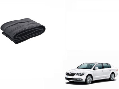 CARIZO Hand Stiched Steering Cover For Skoda Superb(Black, Leatherite)
