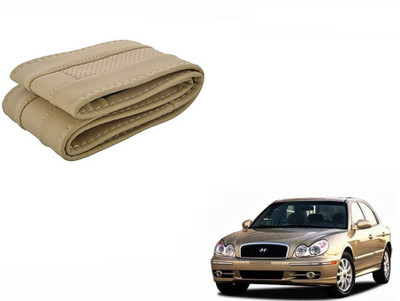 CARIZO Hand Stiched Steering Cover For Hyundai Sonata Fluidic(Beige, Leatherite)
