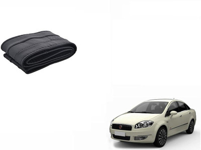 CARIZO Hand Stiched Steering Cover For Fiat Linea(Black, Leatherite)