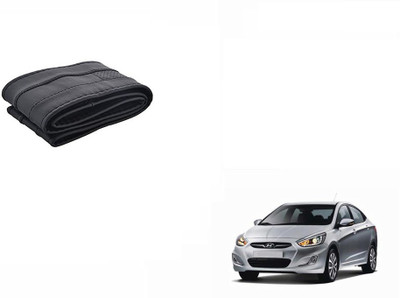 CARIZO Hand Stiched Steering Cover For Hyundai Verna Fluidic(Black, Leatherite)
