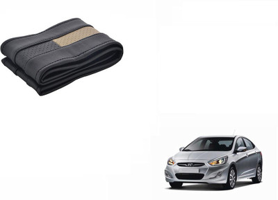 CARIZO Hand Stiched Steering Cover For Hyundai Verna Fluidic(Black, Beige, Leatherite)