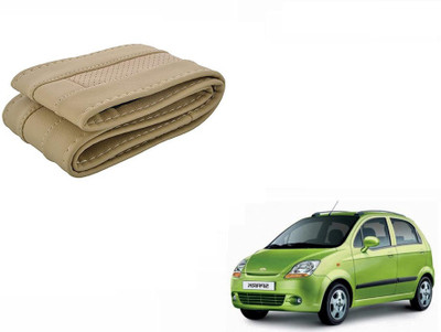 CARIZO Hand Stiched Steering Cover For Chevrolet Spark(Beige, Leatherite)