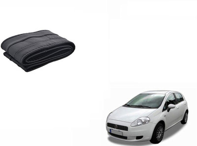 CARIZO Hand Stiched Steering Cover For Fiat Punto(Black, Leatherite)