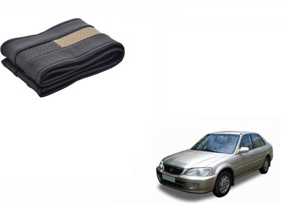 CARIZO Hand Stiched Steering Cover For Honda City(Black, Beige, Leatherite)