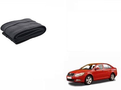 CARIZO Hand Stiched Steering Cover For Skoda Laura(Black, Leatherite)