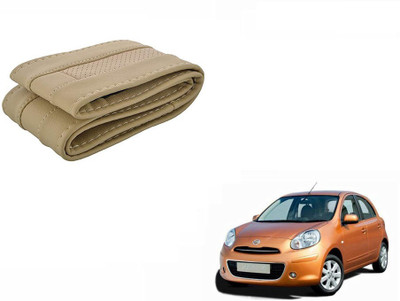 CARIZO Hand Stiched Steering Cover For Nissan Micra(Beige, Leatherite)
