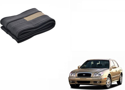 CARIZO Hand Stiched Steering Cover For Hyundai Sonata Fluidic(Black, Beige, Leatherite)