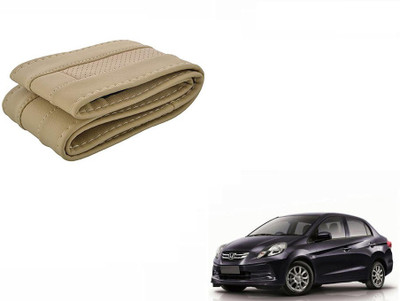 CARIZO Hand Stiched Steering Cover For Honda Amaze(Beige, Leatherite)