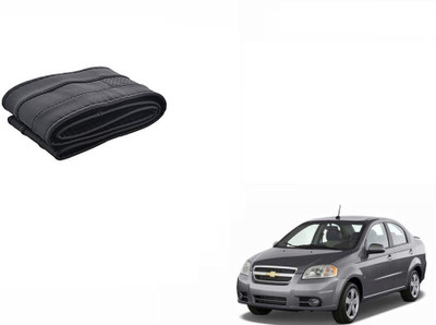 CARIZO Hand Stiched Steering Cover For Chevrolet Aveo(Black, Leatherite)