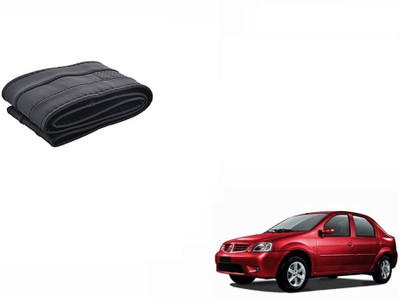 CARIZO Hand Stiched Steering Cover For Mahindra Logan(Black, Leatherite)