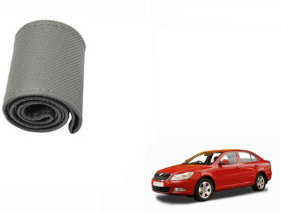 CARIZO Hand Stiched Steering Cover For Skoda Laura(Grey, Leatherite)