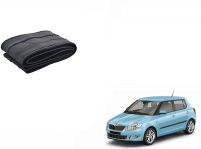 CARIZO Hand Stiched Steering Cover For Skoda Fabia(Black, Leatherite)