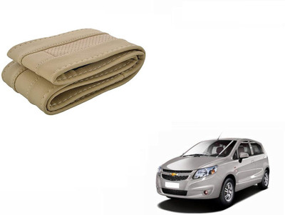 CARIZO Hand Stiched Steering Cover For Chevrolet Sail UVA(Beige, Leatherite)