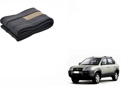 CARIZO Hand Stiched Steering Cover For Hyundai Tucson(Black, Beige, Leatherite)