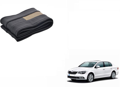 CARIZO Hand Stiched Steering Cover For Skoda Superb(Black, Beige, Leatherite)
