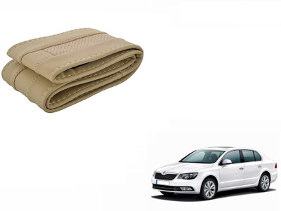 CARIZO Hand Stiched Steering Cover For Skoda Superb(Beige, Leatherite)