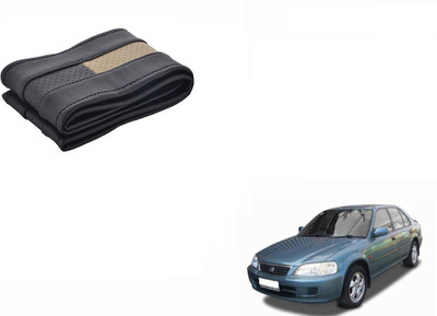 CARIZO Hand Stiched Steering Cover For Honda New City(Black, Beige, Leatherite)