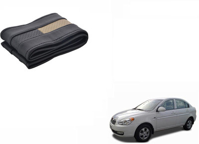 CARIZO Hand Stiched Steering Cover For Hyundai Verna(Black, Beige, Leatherite)