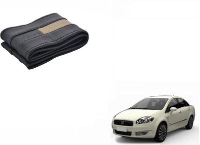 CARIZO Hand Stiched Steering Cover For Fiat Linea(Black, Beige, Leatherite)