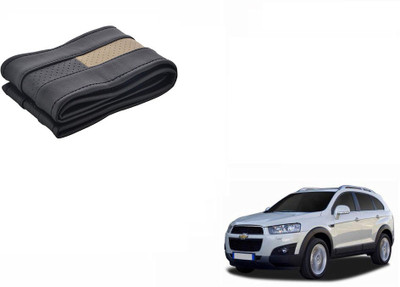 CARIZO Hand Stiched Steering Cover For Chevrolet Captiva(Black, Beige, Leatherite)