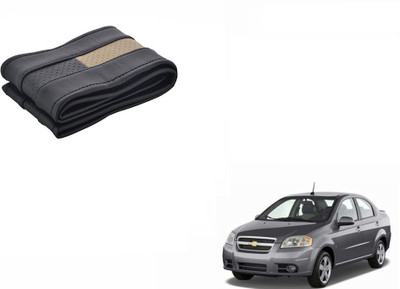 CARIZO Hand Stiched Steering Cover For Chevrolet Aveo(Black, Beige, Leatherite)
