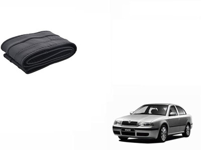 CARIZO Hand Stiched Steering Cover For Skoda Octavia(Black, Leatherite)
